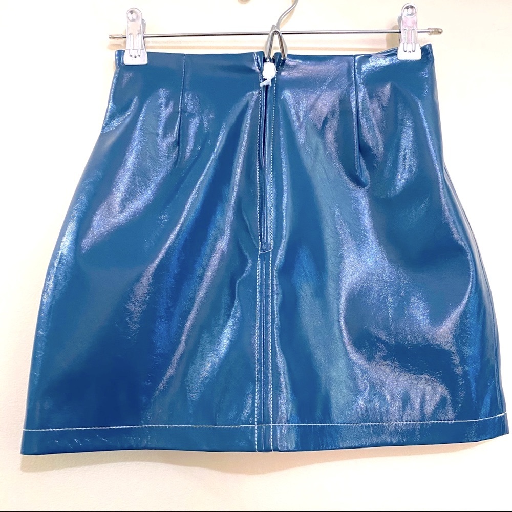 NWOT UO Teal Luna Patent Stitch Mini Skirt - Picture 8 of 9